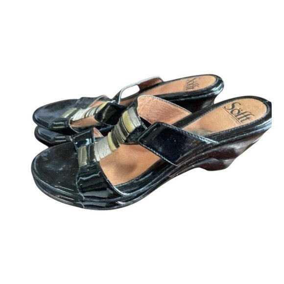 Sofft Anita Patent Leather Wedge Sandals Sz 8M Black Slide Mules Embellished - Picture 4 of 8